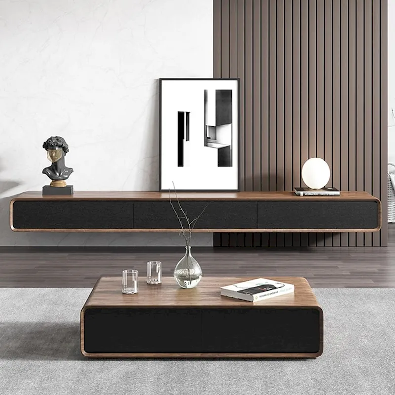 Floating TV Stand, Modern Wall-Mounted Entertainment Center with 3/4 Drawers, Solid Wood,Fully-Assembled