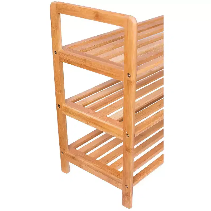 3-Tier Freestanding Bamboo Shoe Rack with Handles, Holds 9 Pairs
