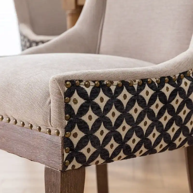 Thickened Fabric Dining Chair with solid wood legs, Set of 2