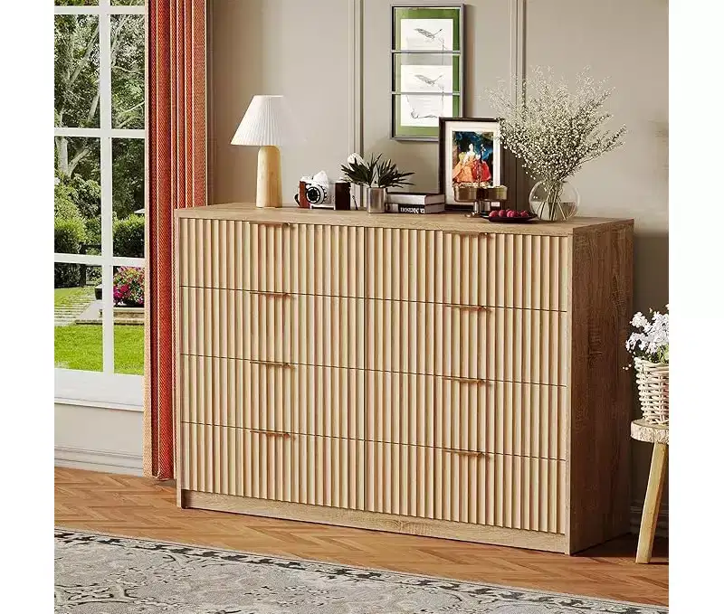 8 Drawer Dresser for Bedroom, Large Fluted Chest of Drawers, Wood Dressers Storage Organizer, Storage Cabinet for Bedroom Living Room Home