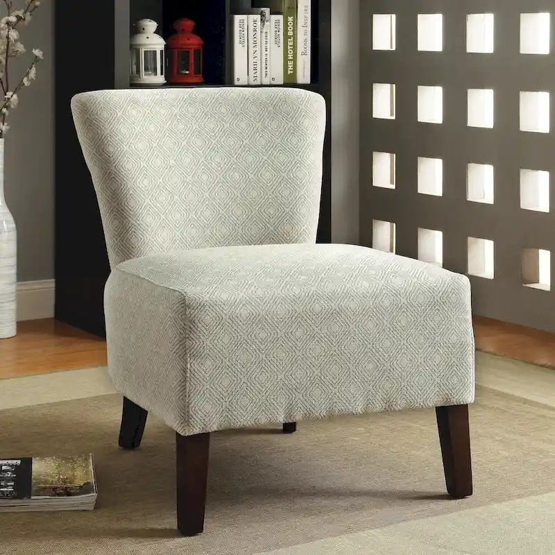 Ivory / Red Ikat Geometric Pattern Fabric Accent Chair with Espresso Wood Legs for 1 Person