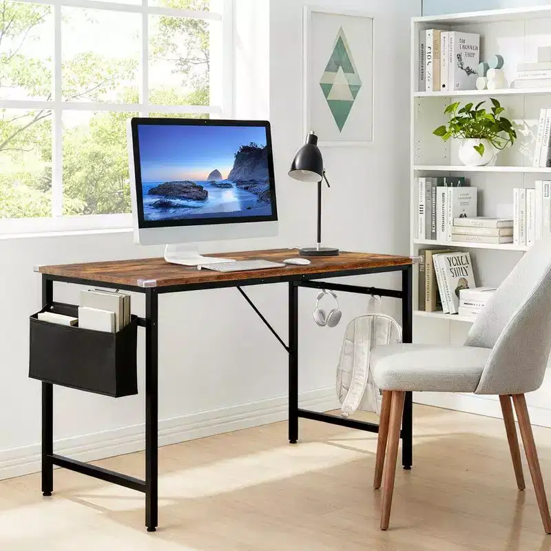 47.2 Computer Desk for Home Office - Study Writing Desk with Storage, Side Hooks & Adjustable Feet