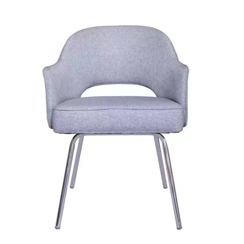 Mid-Century Modern Guest Chair Gray Linen, Chrome Base, 275 lb Capacity