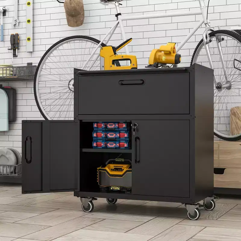 Metal Tool Cabinet for Garage, Mobile Heavy-Duty Storage Cabinet with Locking Doors, Rolling Tool Storage Cabinet