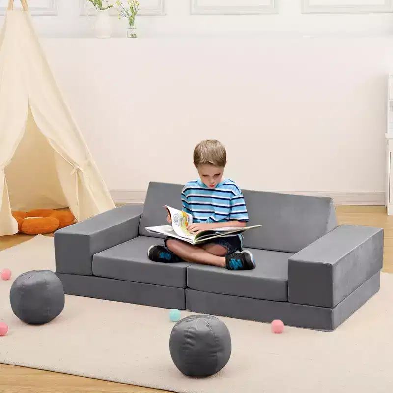 TROPOW Kids Couch, 12 Pcs Nugget Couch Kids Sofa for Playroom, Toddler Sofa Moudlar Kids Play Couch, Child Sectional Sofa Convertible Foam