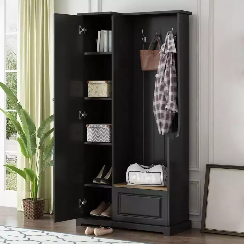 Hall Tree with Flip-Up Bench, Entryway Bench With Coat Rack, Freestanding Storage Bench for Mudroom Living Room Entryway