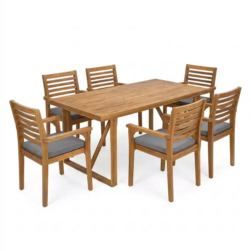 Christopher Knight Home Emerson Rustic 7 Piece Patio Acacia Wood Dining Set with Cushions