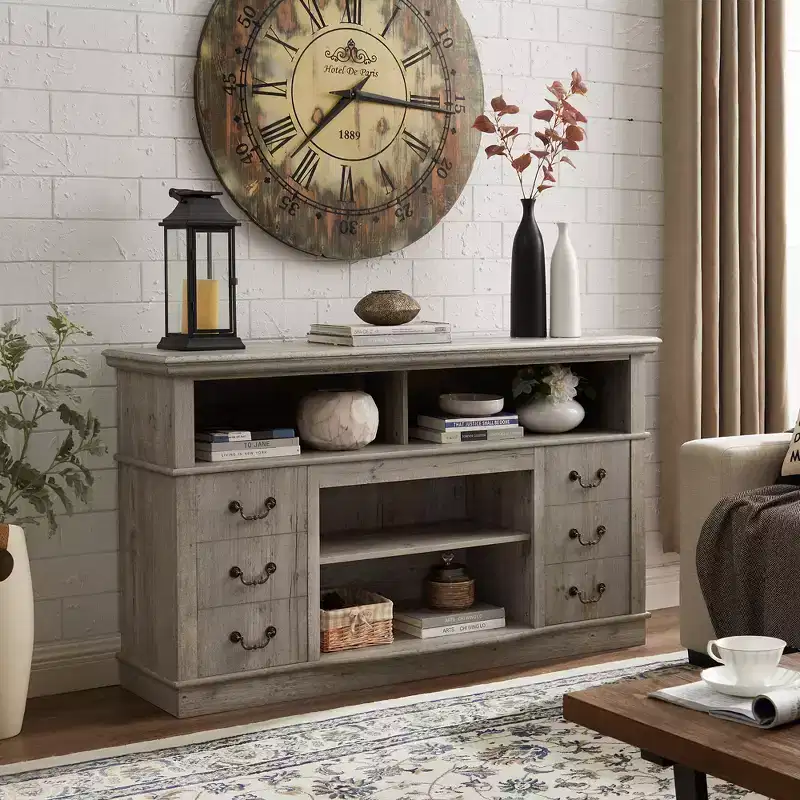 Farmhouse Rustic TV Stand for TV Up to 65, Entertainment Storage Cabinet with Adjustable Shelves, Media Console with Open c