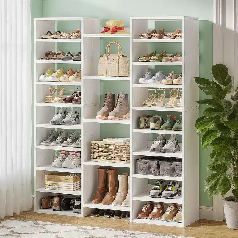 MAYEERTY 14-Tier 23-Shelf White Tall Shoe Rack, 46-Pairs Capacity Vertical Shoe Organizer for Small Spaces