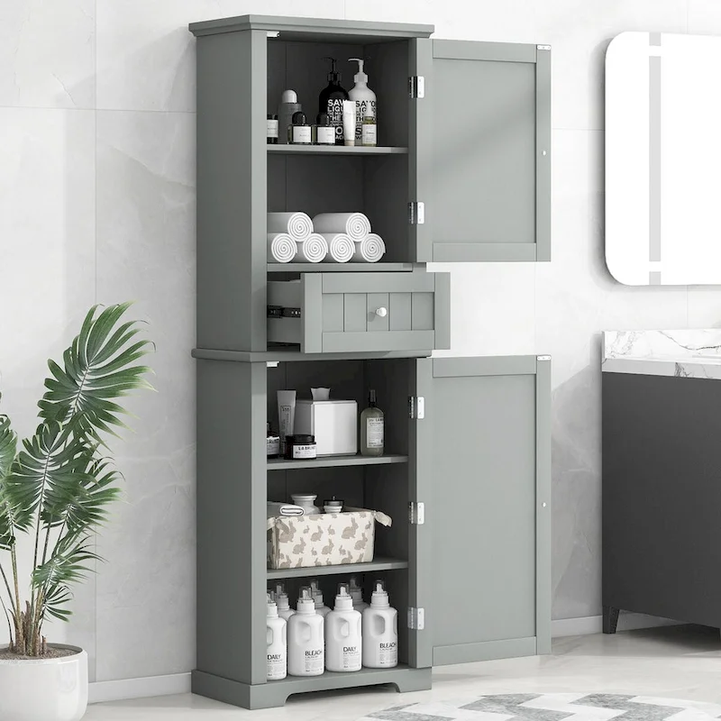 22 in. W x 11 in. D x 67.3 in. H Linen Cabinet with Drawer and Adjustable Shelf