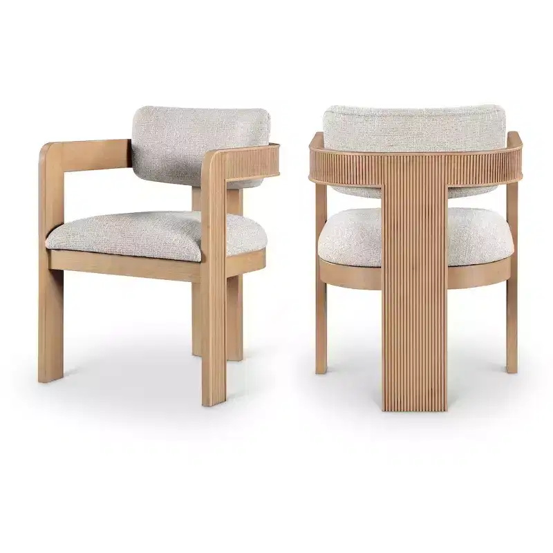 Sacha Beige Linen Textured Fabric Upholstered Dining Chair, Set of 2