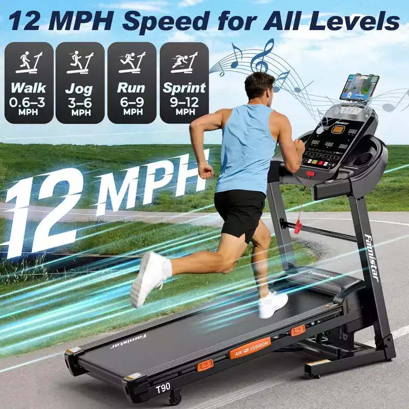 5.0HP Treadmill with 20% Incline, 400LB Capacity Folding Running Machine for Home, 12MPH Max Speed, 105 Programs, Shock Absorption