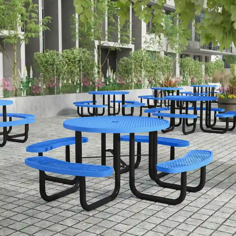 Commercial Grade Expanded Mesh Metal Outdoor Picnic Table with Anchors - 82.5D x 82.5W x 29H
