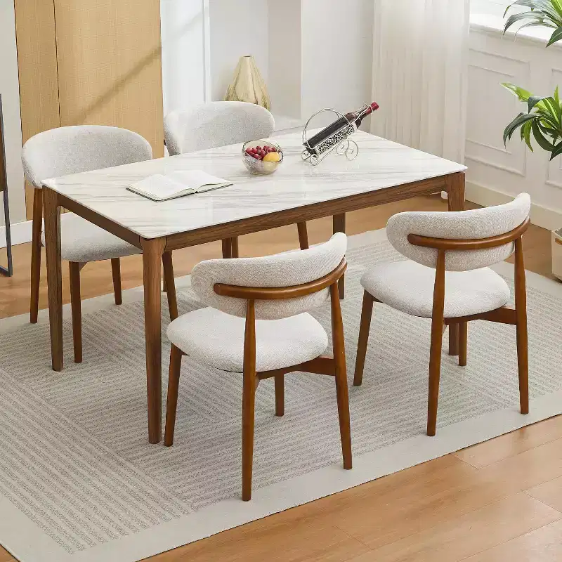 Wooden dining chair set, modern style fabric-upholstered dining chairs, kitchen side chairs, wooden legs, suitable for kitchen and dining room, beige