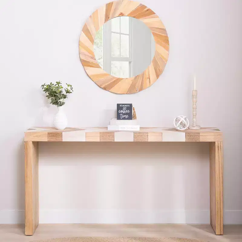 GDFStudio Camden 62 Inch Chevron Pattern Console Table with Geometric Wood Top