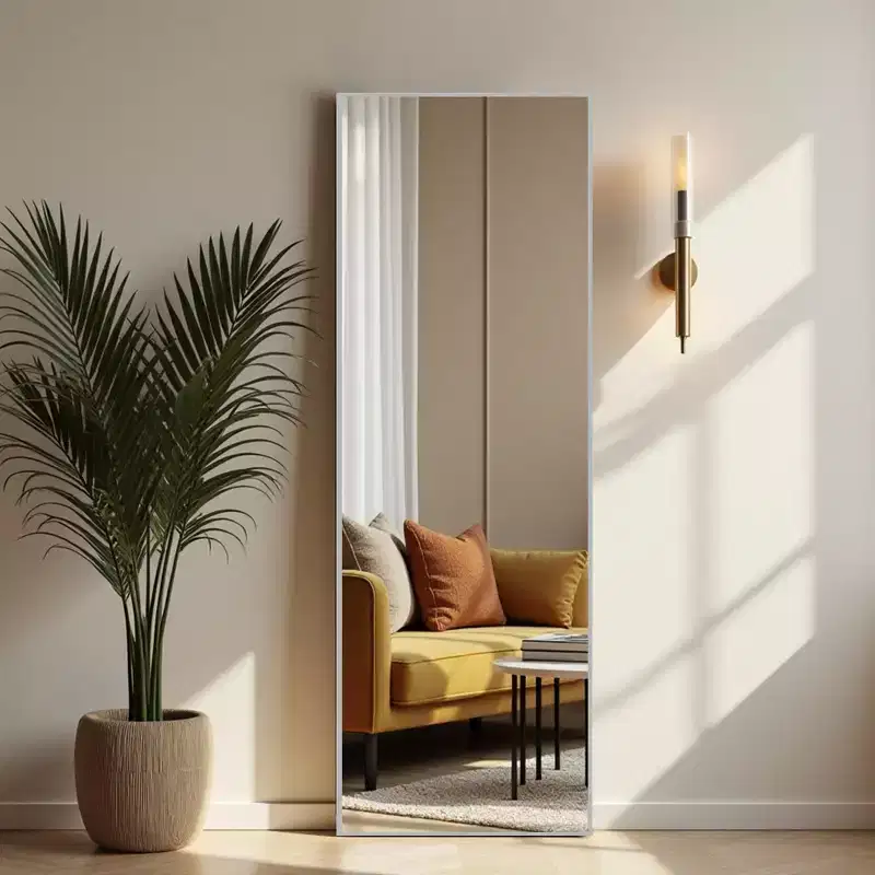 Silver Thin-Edged Rectangular Full-Length Mirror in Aluminum Alloy, 163x54x1.5cm (Includes Bracket)