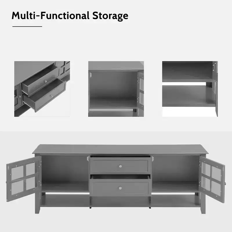 59-Inch Gray TV Stand with Storage Cabinets for TVs up to 60 Inches