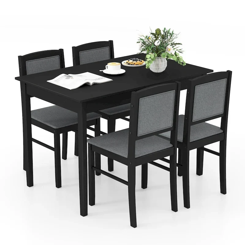 5-Piece Dining Table Set for 4, Upholstered, Grey/Beige