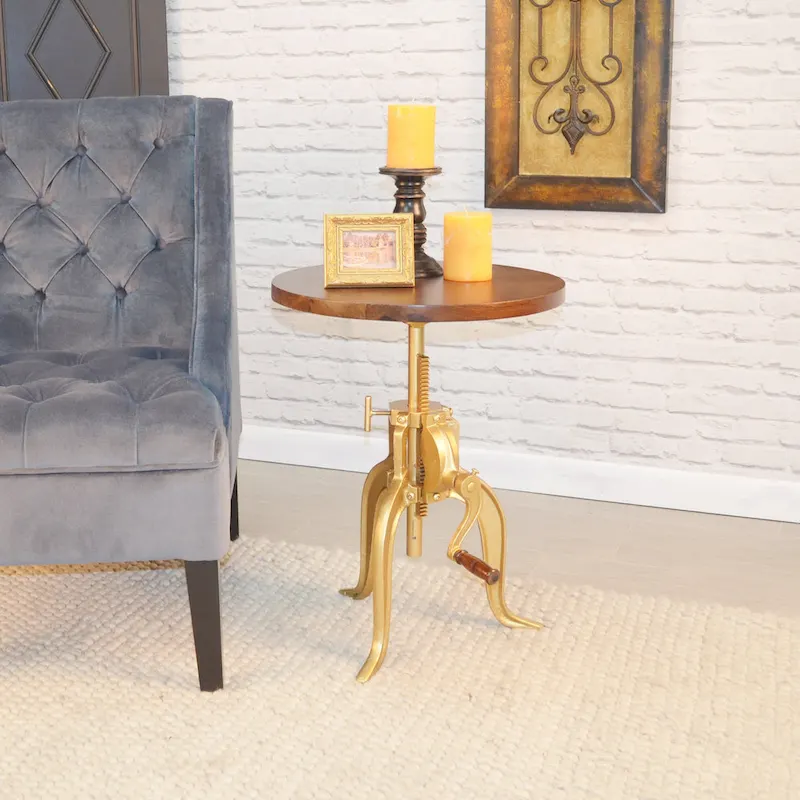 Carolina Living Regan Adjustable Accent Table - Chestnut Top - Black Base