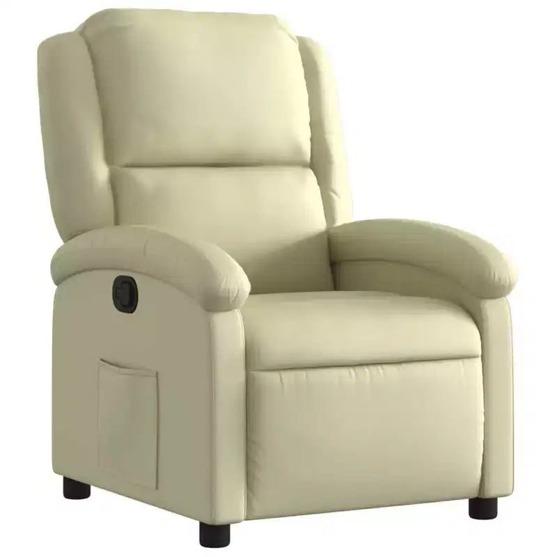 vidaXL Recliner Chair Wingback Reclining Sofa Seating Furniture Real Leather - Cream Manual Push Back No Massage