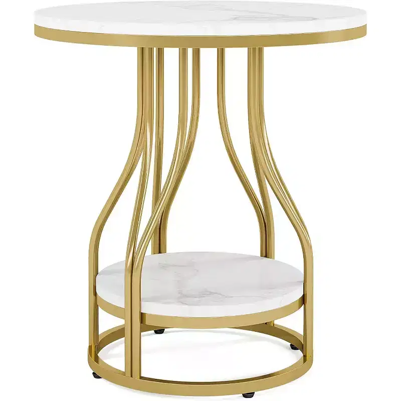 Lantine Modern Round Side Table, 2-Tier End Table with Storage for Couch Side, Sofa Side Table with Metal Frame for Living Room
