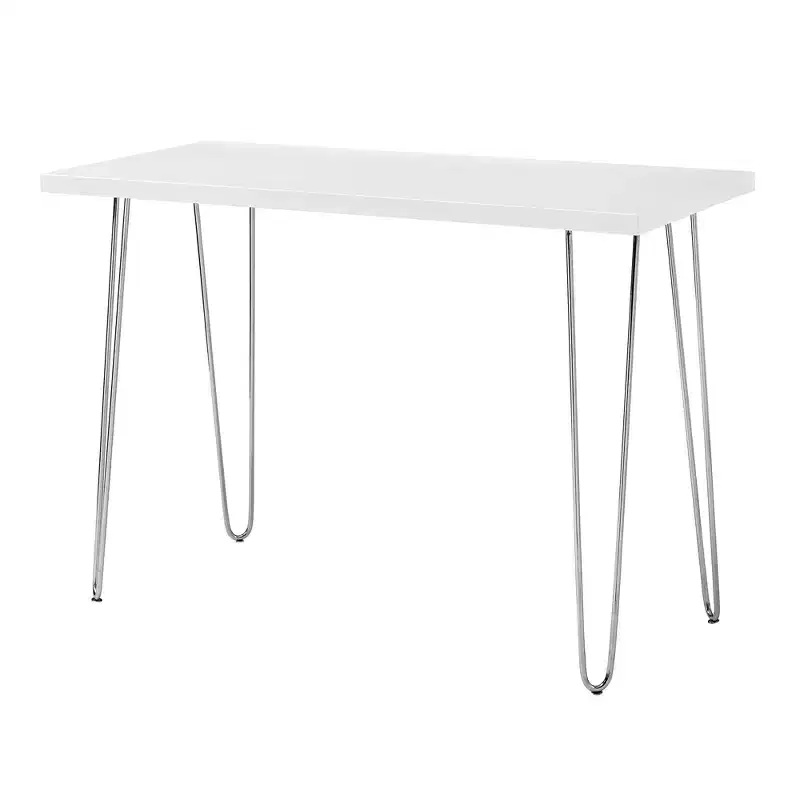 GDFStudio Ralph Modern Wood Writing Desk with Chrome Hairpin Legs