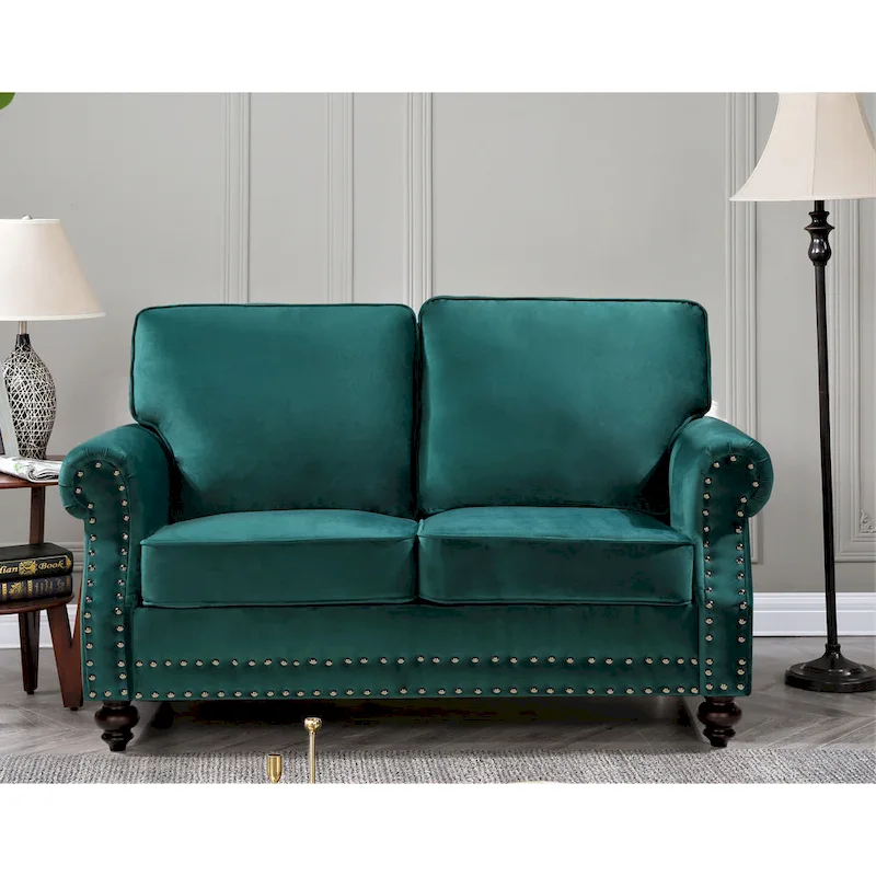Ramos Nailhead Velvet 3-Piece Set-Loveseat Sofa and Chair