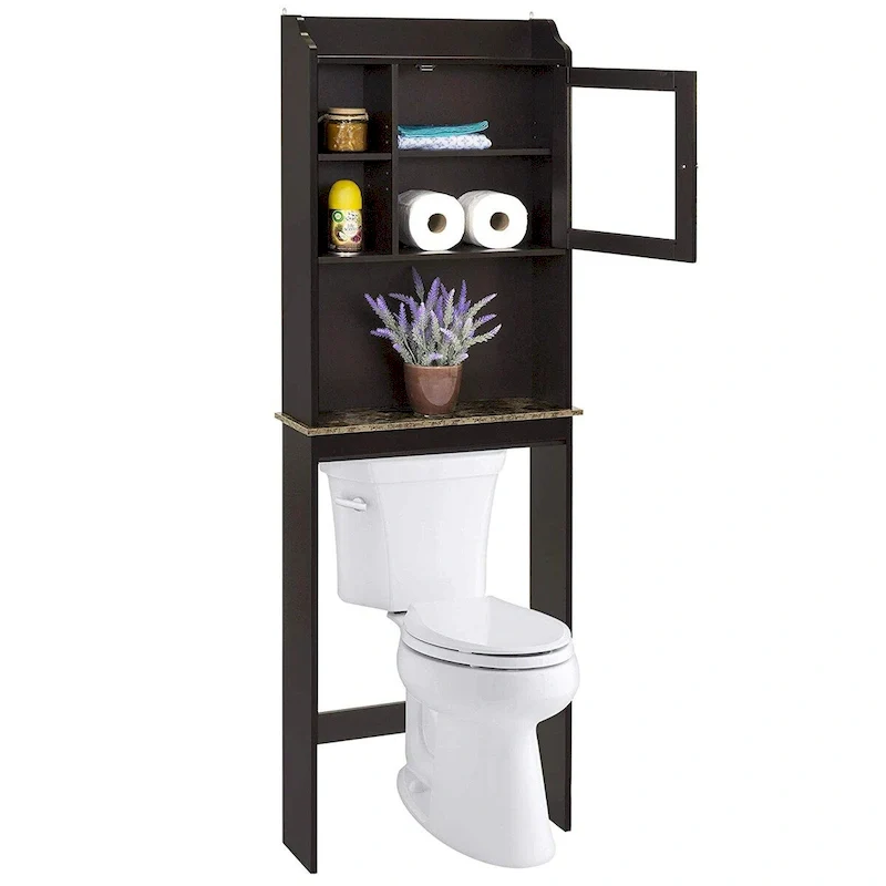 Over-the-Toilet Storage Cabinet with Adjustable Shelves – Brown / Wood Finish, MDF, Bead Board Back Panel