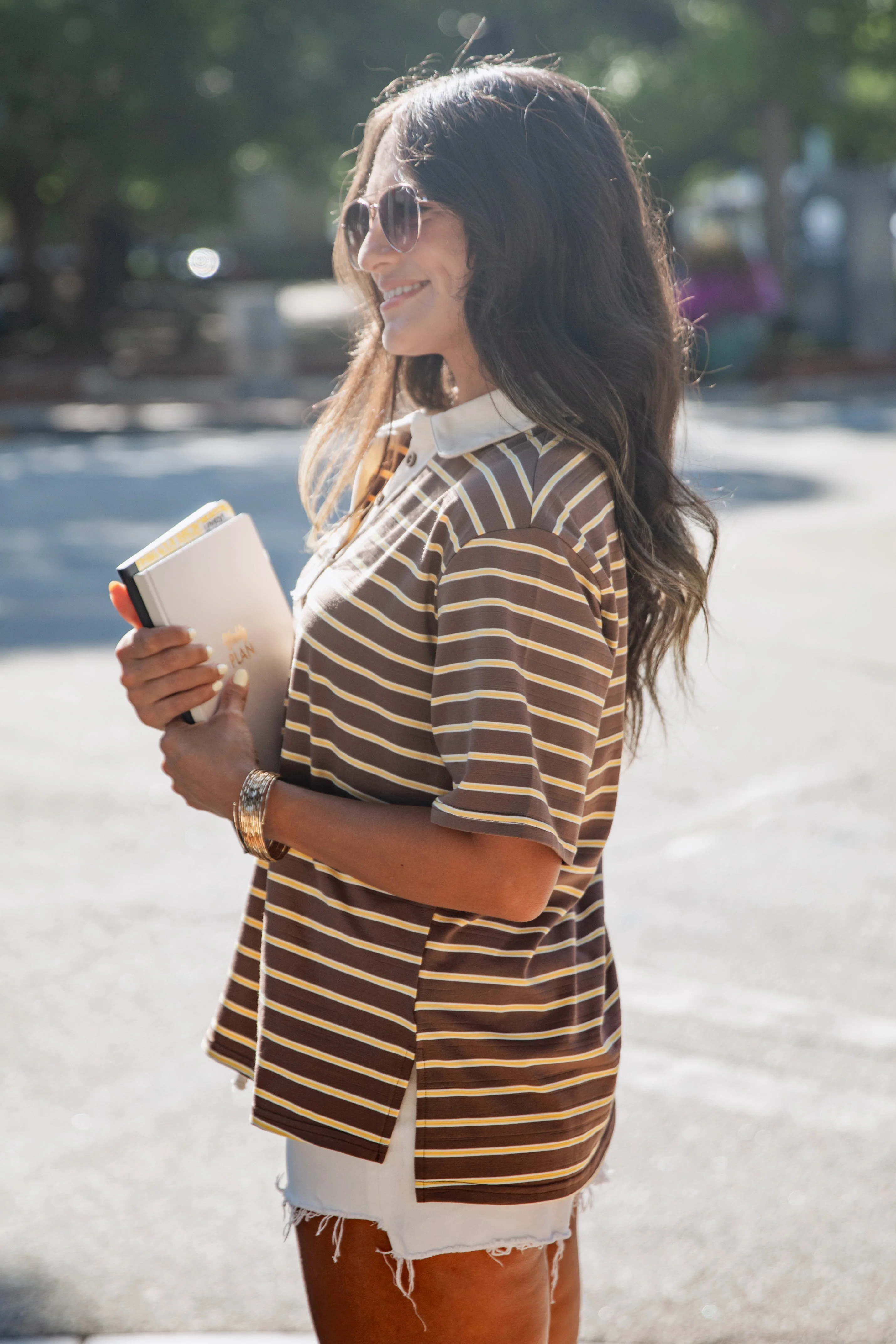Stripe Collared Button Front Relaxed Top