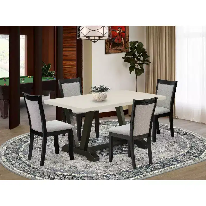 5-Piece Natural Oak Finish Solid Wood Top Dining Table with 4 Parson Chairs