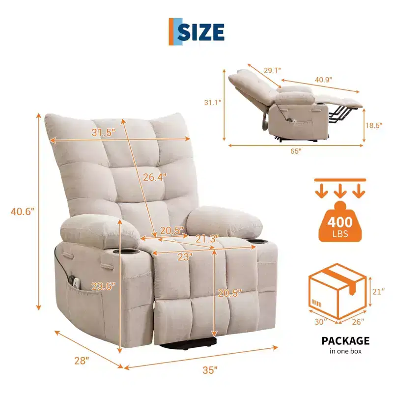 Linen Metal Frame Power Lift Recliner Chair 35