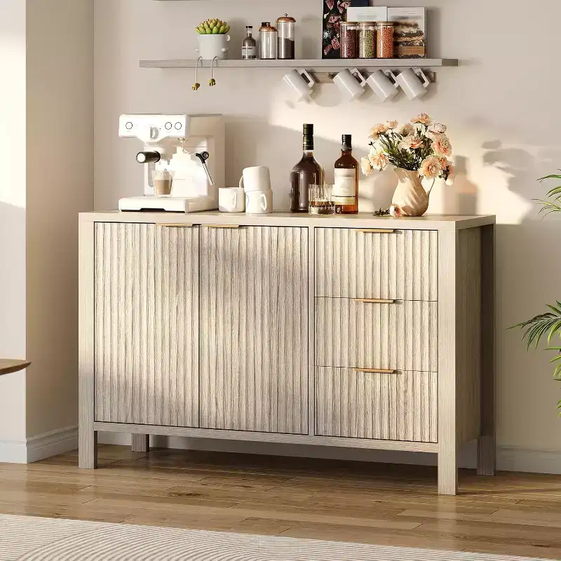 Oak / Oak Ash Fluted Sideboard Cabinet – 2 Doors & 3 Drawers