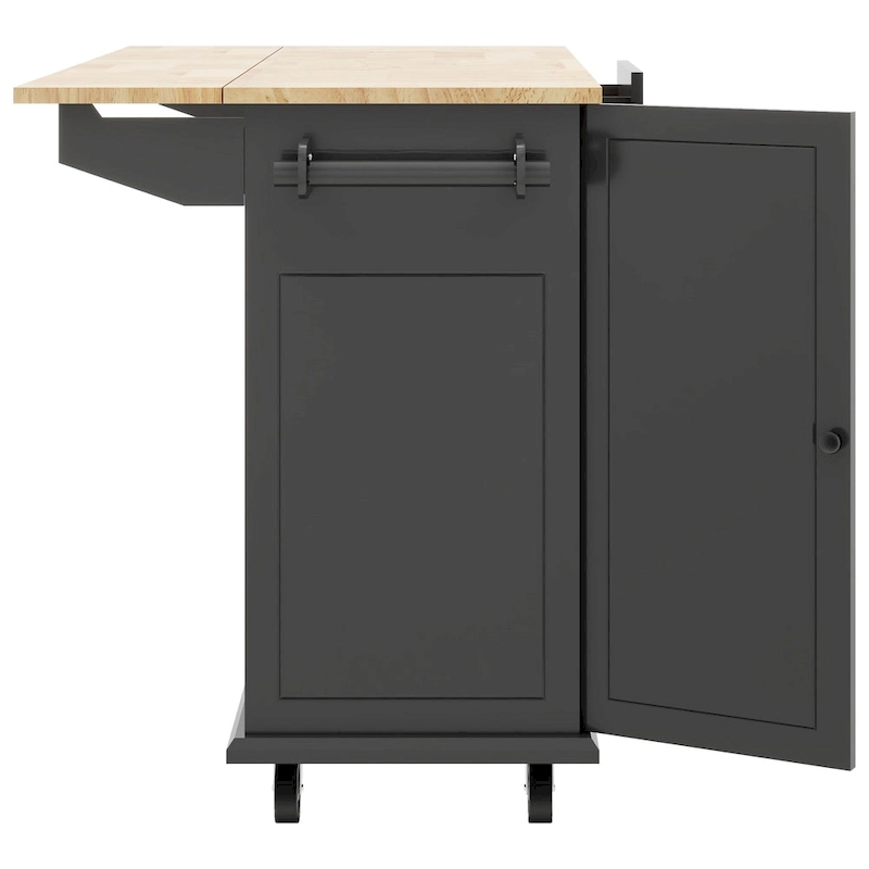 53.9 Width Rolling Kitchen Island with Drop Leaf and 3 Tier Pull Out Cabinet