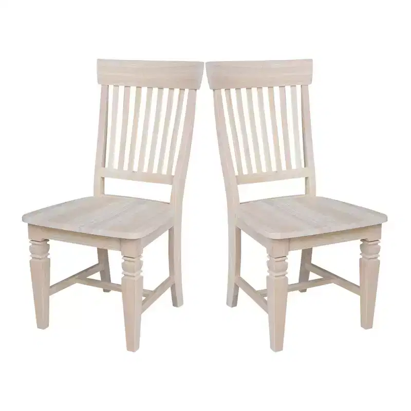 International Concepts Set of 2 Tall Java Chair Unfinished: Rubberwood Frame, Slat Back Design, Armless