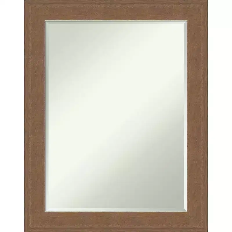 Petite Beveled Bathroom Wall Mirror, Brown Grey Wood Frame