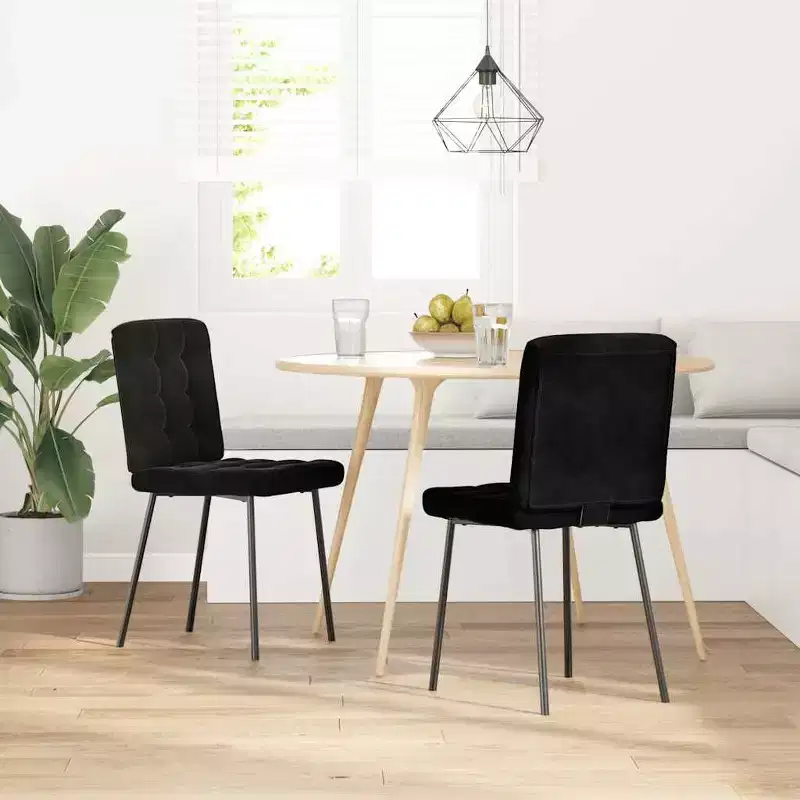 vidaXL Dining Chair Set of 4 Black Velvet, Plywood, Metal Standard