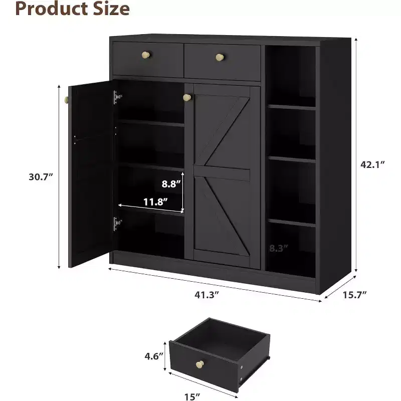 Shoe Storage Cabinet - Modern Organizer with Doors, Adjustable Shelves for Entryway, Holds 18-24 Pairs, Natural