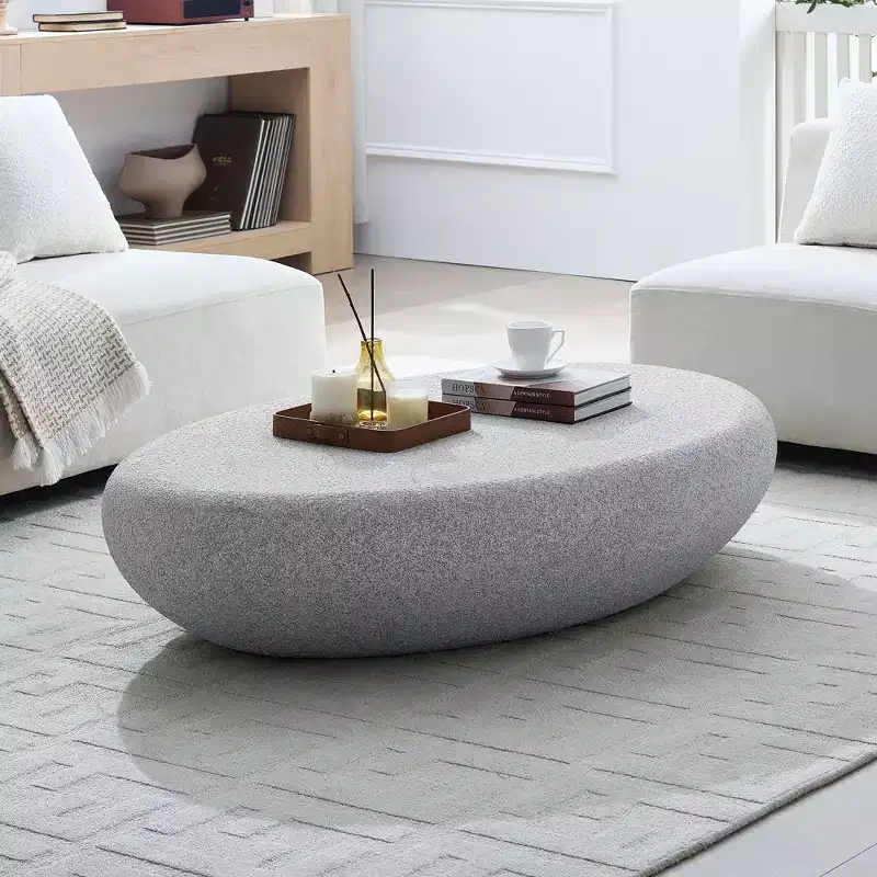 Modern Oval Coffee Table Vintage Center Table Sofa Table, No-Assembly, Matte Rock Gray