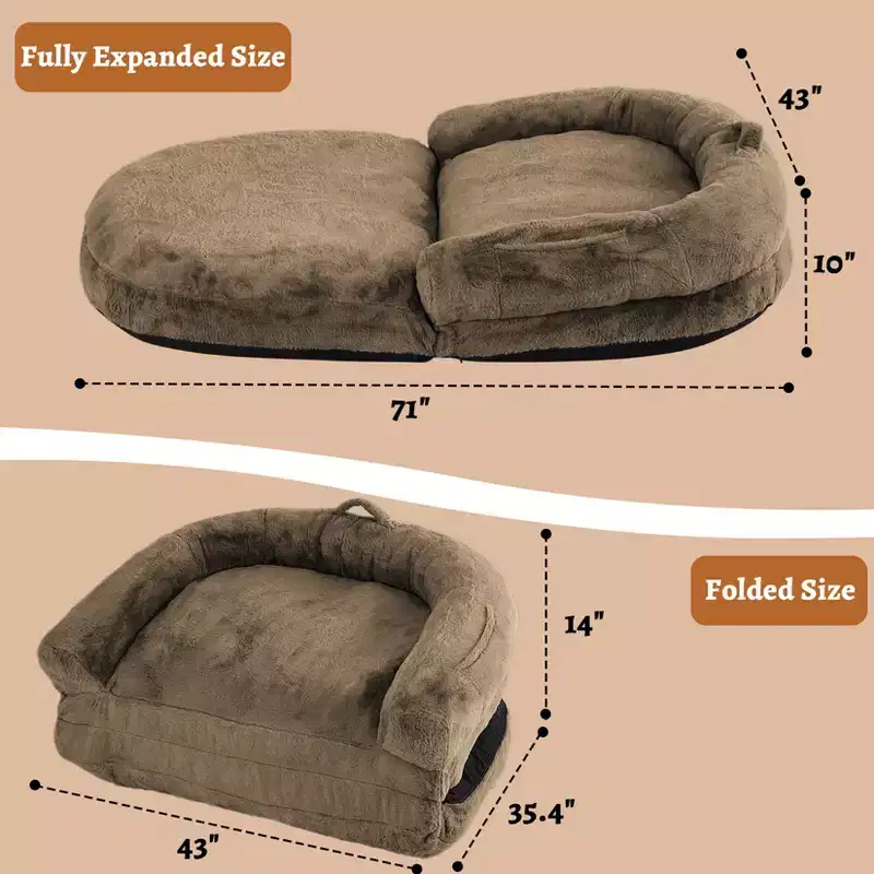 Human Sized Dog Bed for People Adults,Foldable Dog Bed for Humans,71x43x10 Giant Dog Bed with Removable Cover,Washable Faux Fur Napping Dog Bed