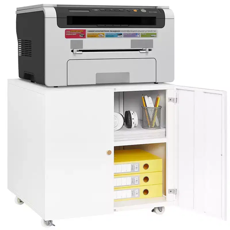 VIYET 23.6x23.6x23.6 Metal Mobile Printer Stand, Adjustable Shelf File Cabinet with Locking Wheels (White)