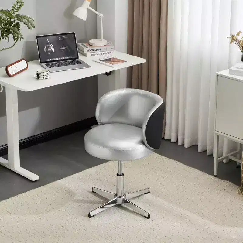 Karl Home Modern PU Swivel Chair Armless No Wheel Adjustable Height Office Desk Chair With Baskest Support in white and brown