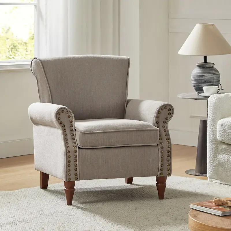 Nyctelius Upholstered Comfy Accent chair with Turned Wooden Legs and Nailhead Trim Set of 2 by HULALA HOME