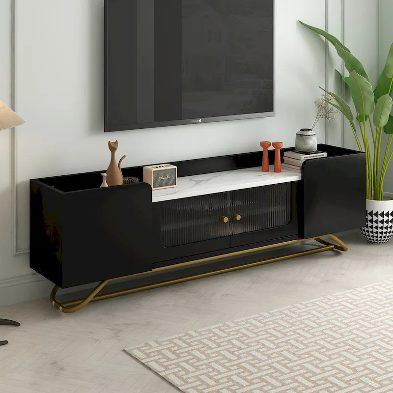 TV Stand with Fluted Glass Doors | Entertainment Center | Modern Media Console