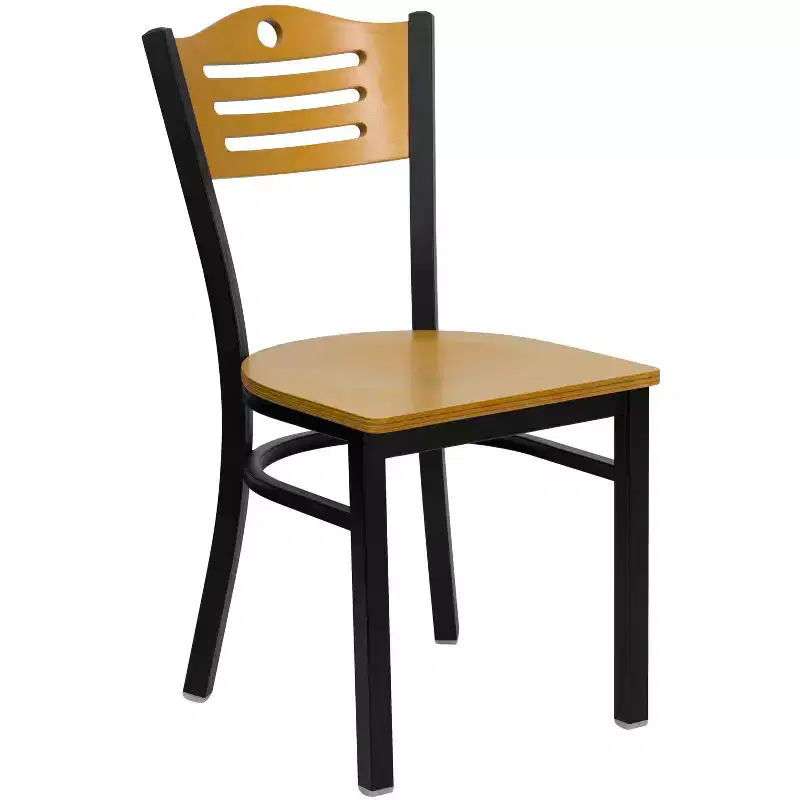 Black Slat Back Metal Restaurant Dining Chair