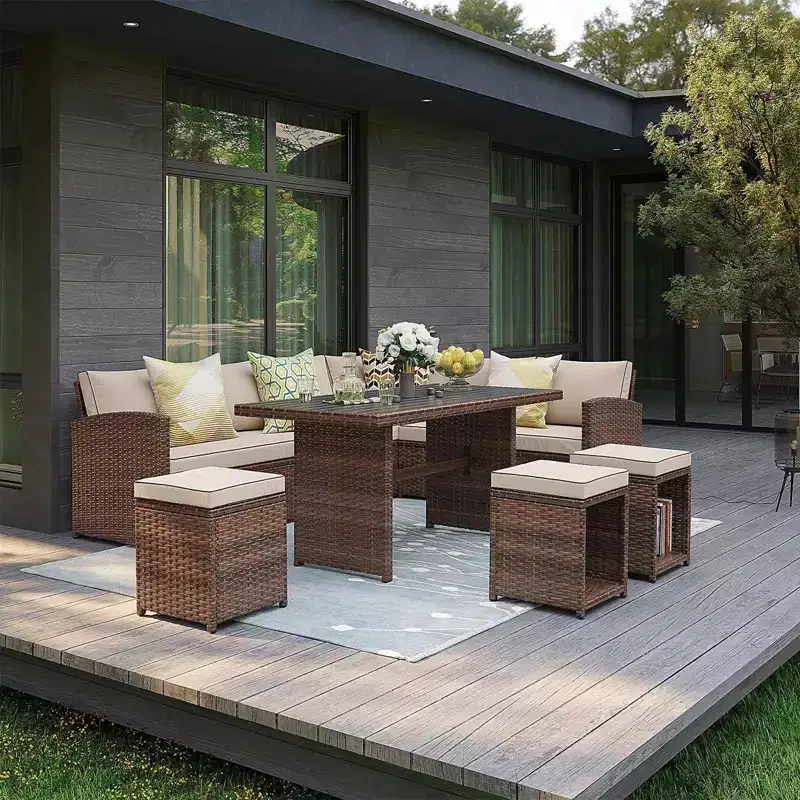 Sunsitt 7pc Wicker Outdoor Patio Conversation Set Beige