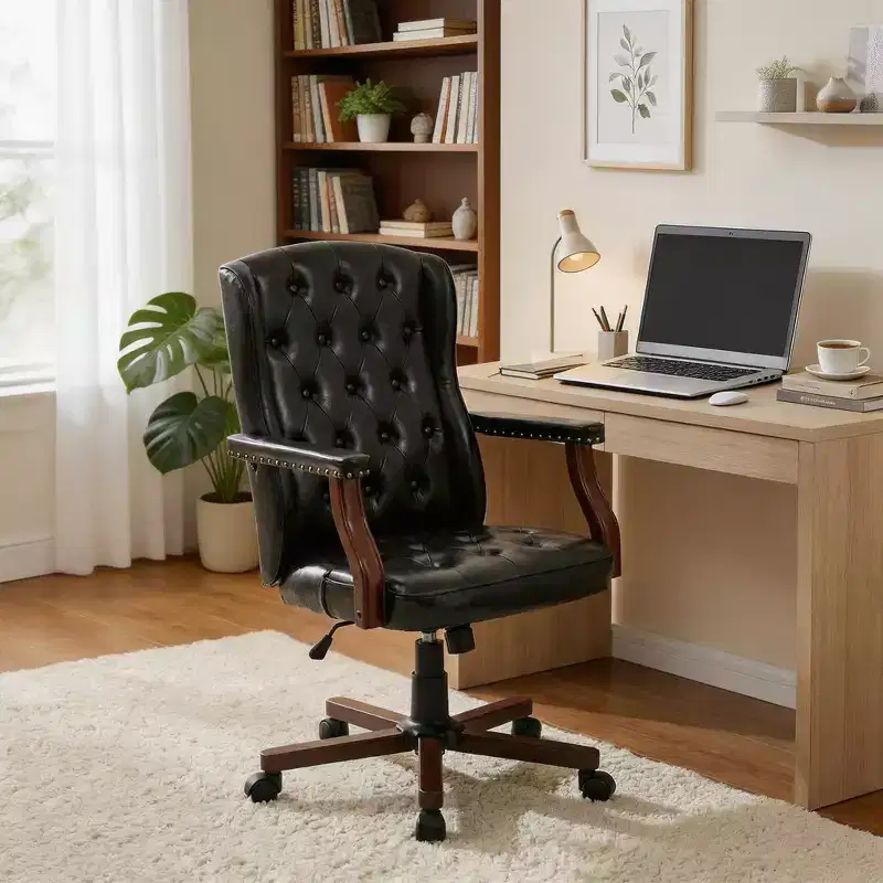 Executive Office Chair with Wingback Design and Swivel for Home Office