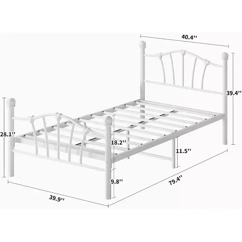 Twin Bed Frame for Kids with Heart-Shaped Headboard, Heavy Metal Slat Support, Noise-Free, White