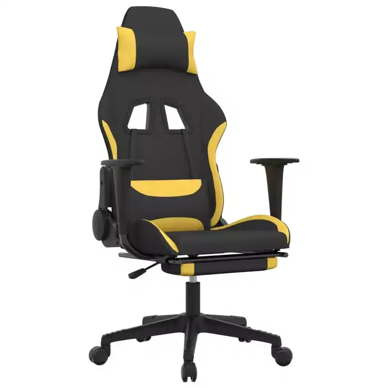 vidaXL Gaming Chair with Footrest, Black and Yellow, Fabric