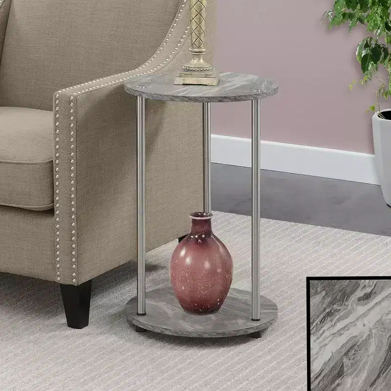 22 in.H Gray Round Metal 2-Tier End Table