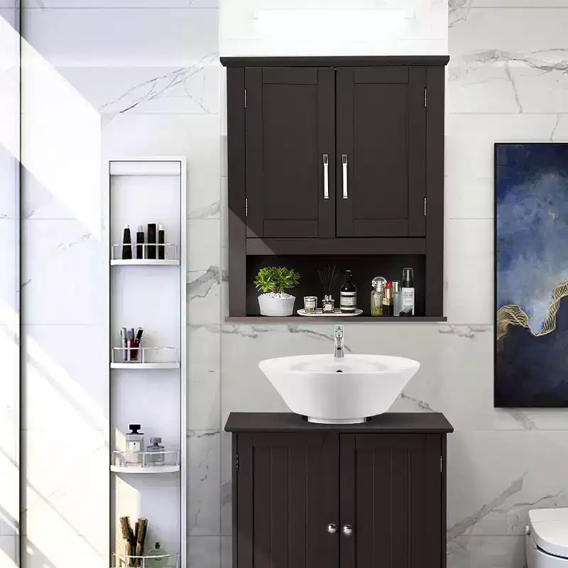 VINGLI Bathroom Cabinet Wall Mounted Espresso Wall Cabinet Floating Cabinet for Wall Storage Bathroom with Doors and Adjustable Shelf